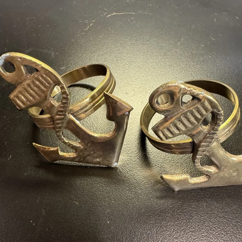 Brass Napkin Rings Set‎ Of 4 Anchors Nautical With Patina